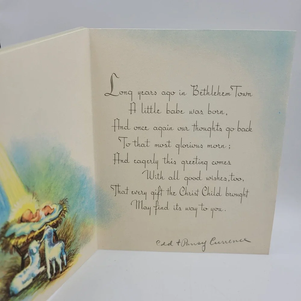 Vintage Christmas Happiness Nativity Scene Card‎ Unused Religious Holiday